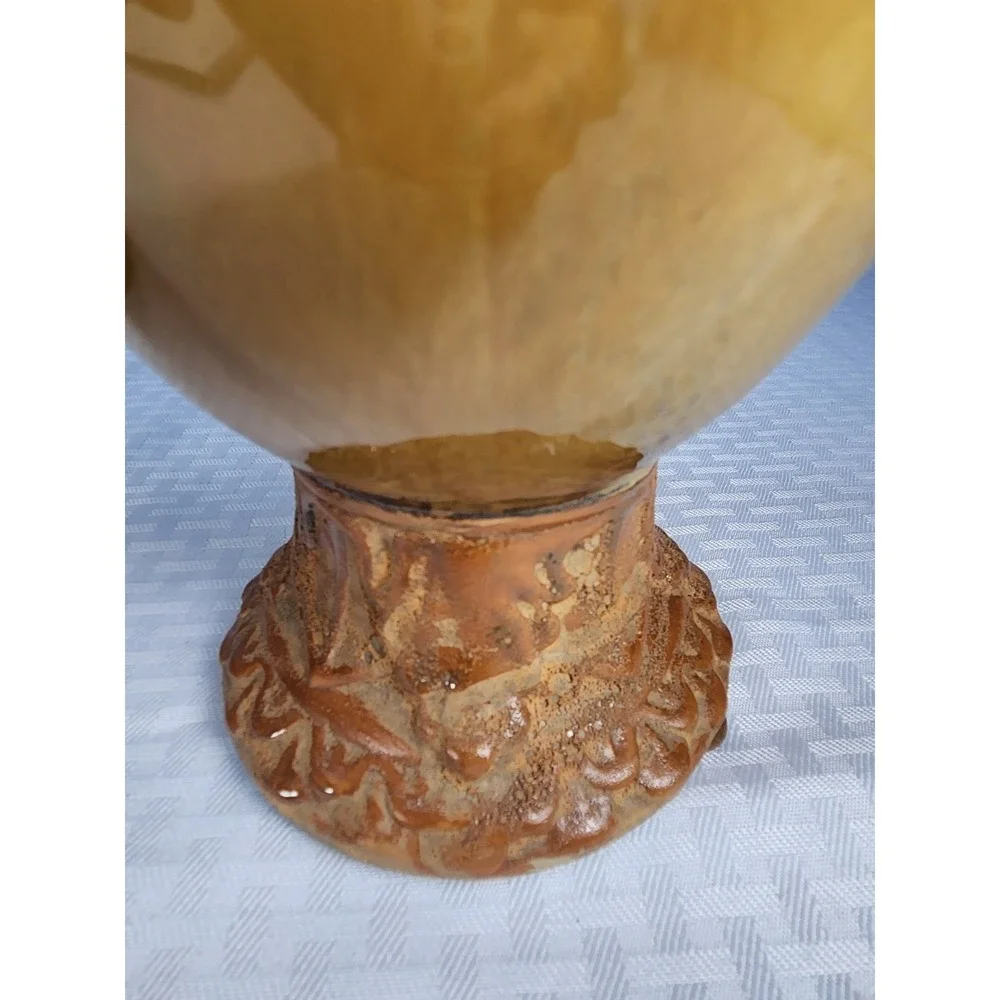 Lg Tuscan Style Ceramic Vase Set Brown Drip Glaze Rustic Bookshelf Mantlw Decor